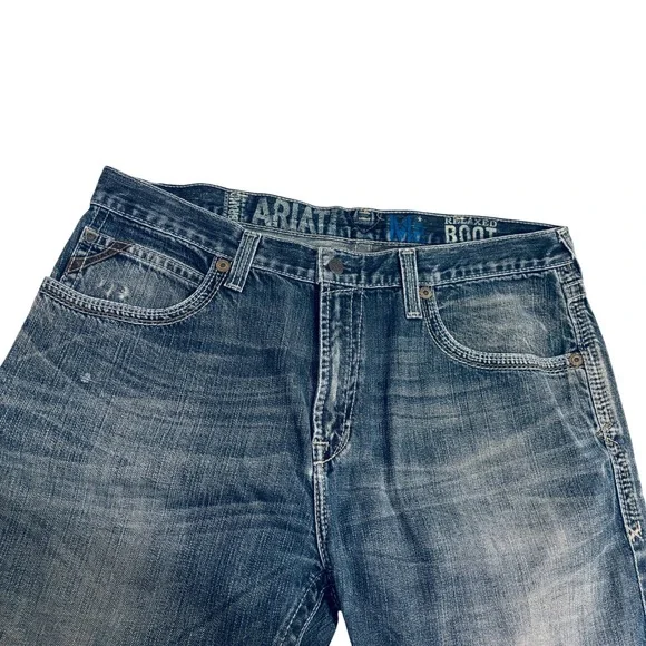 Ariat M2 Relaxed Bootcut Blue Jeans Mens 38 x 34 Distressed Faded Western Cowboy - Picture 3 of 10